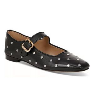 Sam Edelman Stud Mary Jane Flats Leather Black Logo Squared Off Toe